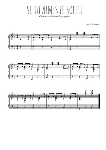 Téléchargez l'arrangement pour piano de la partition de Si tu aimes le soleil en PDF